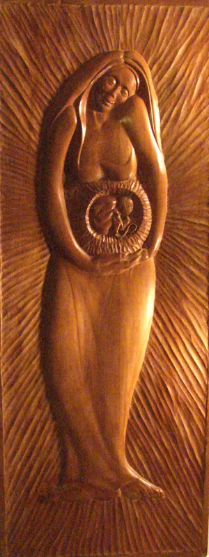 sculpture Mother with Child  wood relief carving 30x78