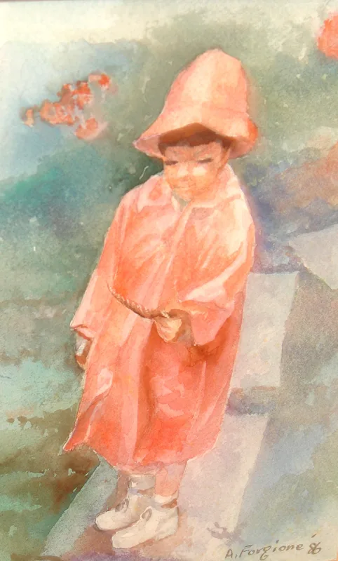 w Pink Lady with Feather (Liana) water color  8x10