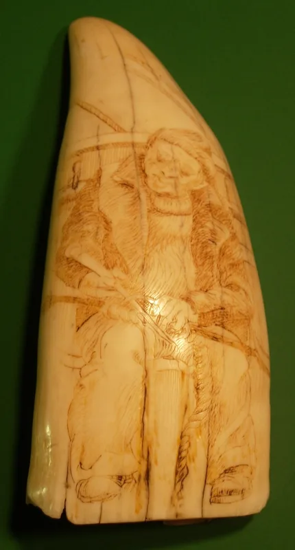 Ivory scrimshaw Sailor whale tooth 4 in.