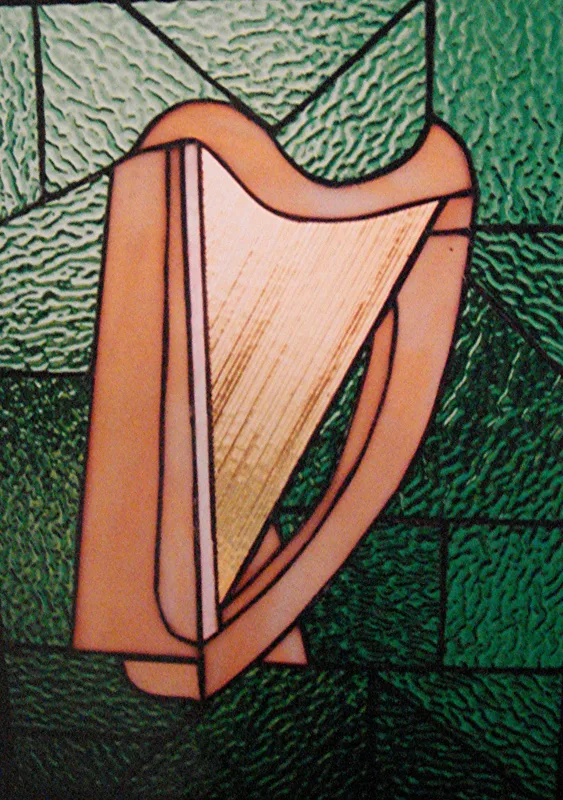 stained glass Irish harp 16x20