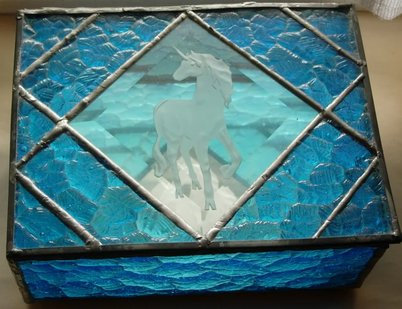 stained glass Unicorn jewelry box 3x6x10