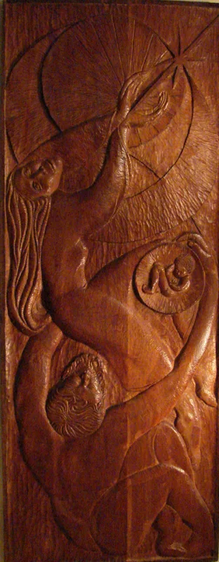 sculpture The Gift relief wood carving 30x78