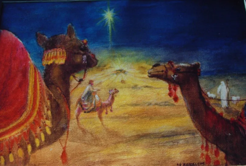 d Christmas Camels colored pencil 12x20