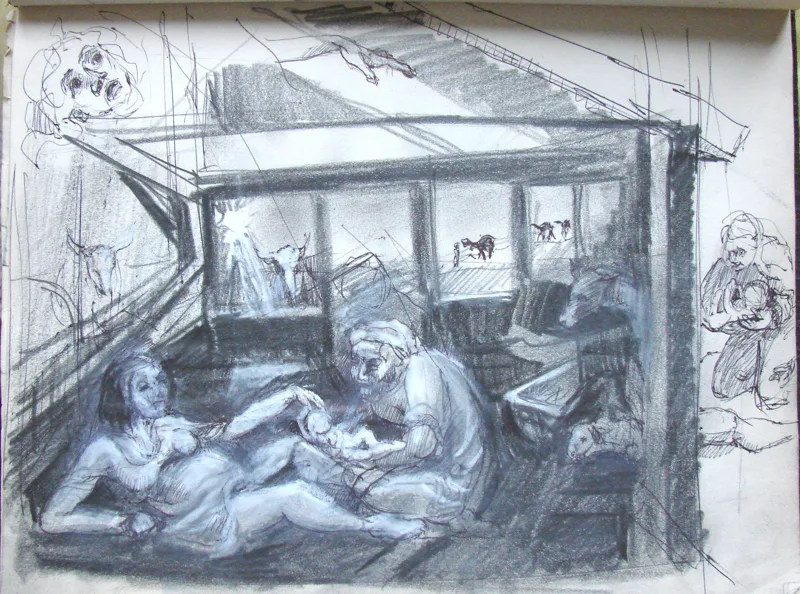 d sketchbook Stable Birth 12x16