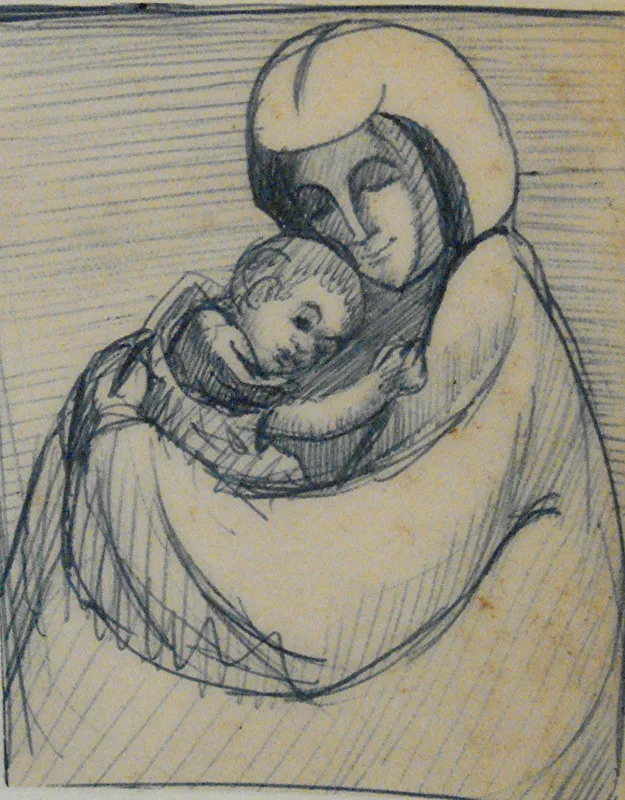 d sketch mother and child 6x9