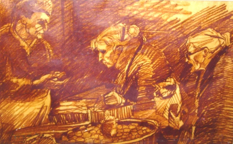 b Marketplace  sepia print 12x18